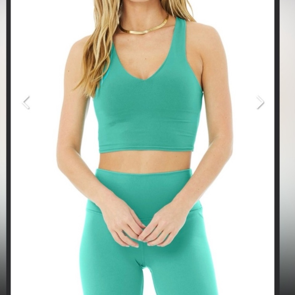 ALO Yoga Teal V-Neck Sports Bra and High-Waist Leggings Set